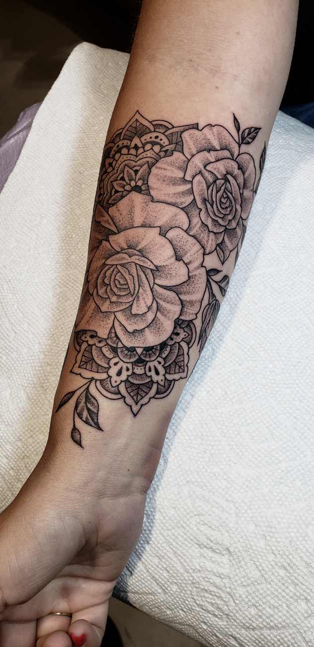 Flower, Black and Gray, Rose, Geometric, Fine Line, Linework tattoo by
